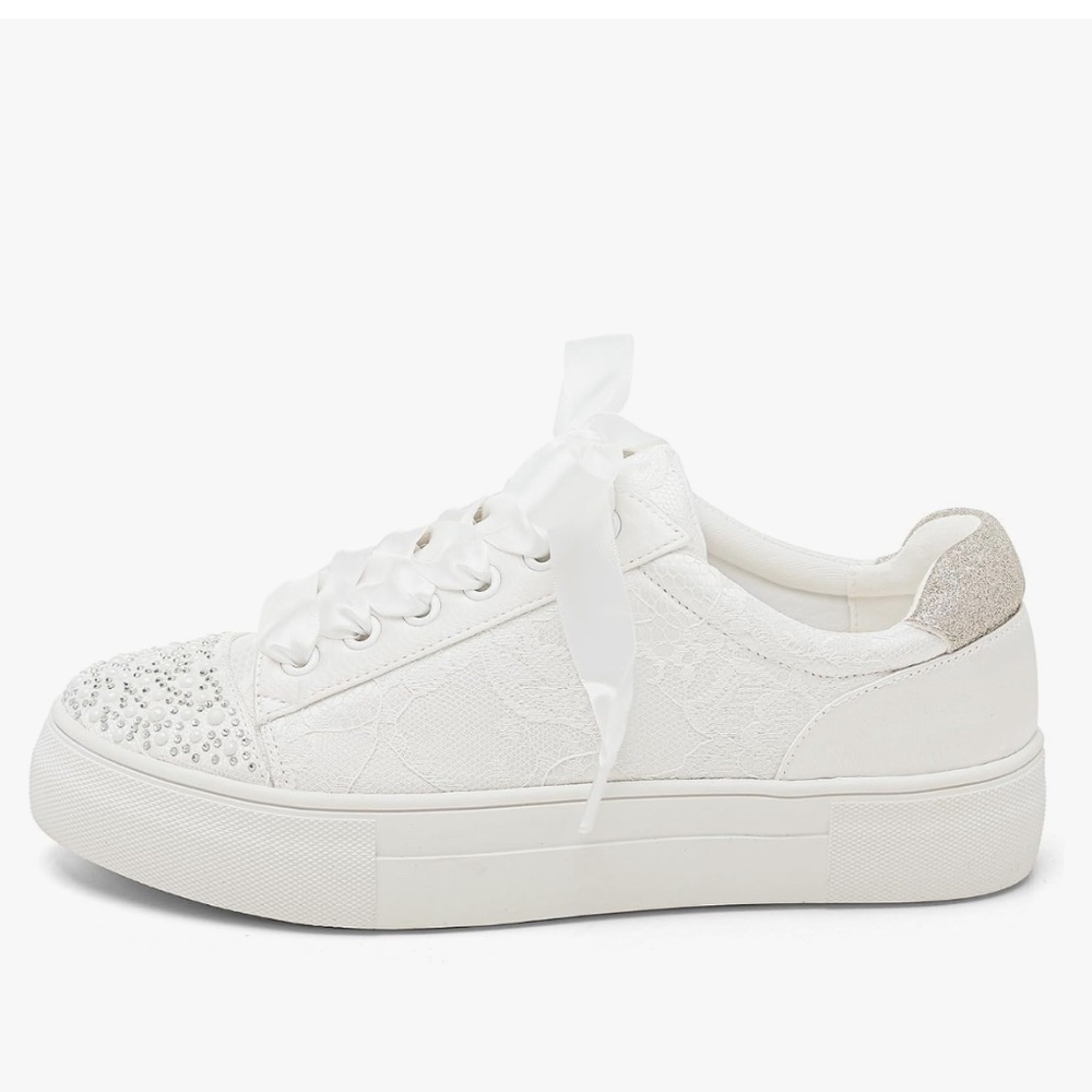 Elivandon 9994 Wedding Shoes Lace Bridal Sneakers 1.46" Platform Bride Tennis Sh